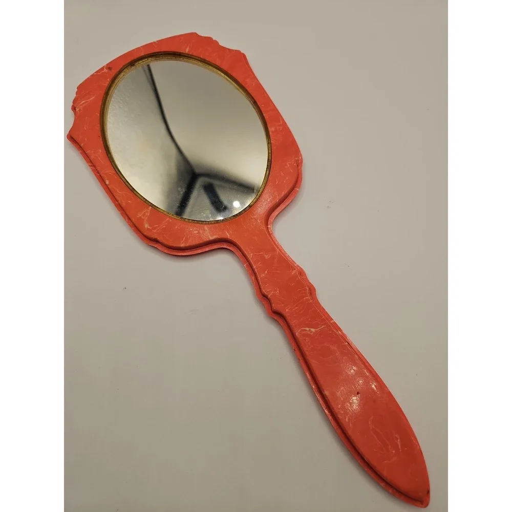 Antique Vintage Art Deco Celluloid Hand Mirror 1950s C1